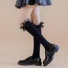 Femmes chaussettes japonais mignon mode fille Sexy plissé dentelle bas genou haut Style coréen blanc Kawaii JK Lolita