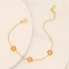 Charm armband vintage enkel guldfärg rostfritt stål armband för kvinnor modesmycken koreansk färgglada söta söta blomma