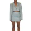 Two Piece Dress Women Spring Outfits Glitter Lapel Long Sleeve Shoulder Padded One Button Short Blazer Tops Wrapped Hip Mini Skirts Set