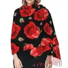 Scarves Autumn Winter Warm Red Rose Flowers Fashion Shawl Tassel Wrap Neck Headband Hijabs Stole