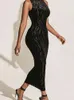 Sıradan elbiseler zarif estetik baskı vücut şekillendiren kokteyl Koreli Sonbahar Kadın Siyah sahte boyun kolsuz parti elbise eldiven ile