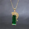 Pendentif Colliers MOONROCY Goutte Or-Couleur Cristal Collier SautoirsZircone Léopard Animail Vert Bijoux En Gros Pour Les Femmes Cadeau