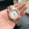 2023 Helt nya män 5711 Series armbandsur Mäns automatiska mekaniska klockor Kvinnor lyxklocka Brown Dial Rose Gold rostfritt stålband