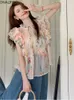 Womens Blouses Shirts Onalippa Wood Ear Hem Ruffles Floral Blouse Flying Sleeves Sweet Texture Chiffon Tops French Style Transparent Tank Top 230620