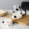 Wasserflaschen, Kuh-Glaskrug, Krug, Nachttisch-Milchkaraffe mit Tasse, Wasser/Milch, kalter Wasserkocher, kreativer niedlicher Cartoon für Zuhause und Kinder