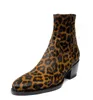 Botas masculinas de couro legítimo com estampa de leopardo botas de cano alto fashion com zíper sapatos Hombre Sapatos tamanho grande 38-46