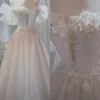 Glamorösa A-Line Wedding Dresses Bateau från axeln 3D Flower-sökande Pearls Lace Up Court Gown Custom Made Zipper Plus Size Bridal Dress Vestidos de Novia