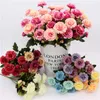 Dried Flowers 14 heads 1pcs beautiful rose peony artificial silk flower small bouquet family gathering spring wedding DIY decoration