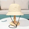 Wide Brim Hats Bucket Foldable AntiUV Hat With Windproof Rope Beach Cap Sun Fisherman Big Visors Spring Summer Accessory 230620