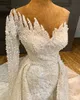 Arabisch ASO EBI Elfenbein Meerjungfrau Hochzeitskleid Spitze Perlen eine Schulter -Brautkleider Kleider ZJ2016 407