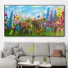 Blooming Colorful Flower Texture Handmålad oljemålning Boho Floral Landscape Stor väggdekor Väggmålning Väggkonst för heminredning L230620