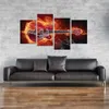 4 Pieces Abstract Fire Red Guitar Modular Mural Wall Print Art Canvas Poster Pictures Paintings for Living Room Home Decor L230620