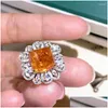 Wedding Rings Ruzzallati 2022 For Women Big Square Cut Orange Zircon Stone Ring Female Promise Retro Fashion Jewelry Drop Delivery Dhnqu