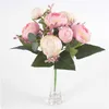 Fleurs séchées, nouvelle décoration florale artificielle, rose en soie, pivoine, grande tête, petit bouquet de mariage, faux noël de haute qualité