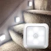 Luz de armário com sensor de movimento ABS de 6 leds, luz noturna, alimentada por bateria, luz de corredor quadrada branca moderna para casa, escada, quarto, armário, cozinha, guarda-roupa