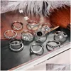 Cluster Rings Retro Knuckles Ring Set Womens Girls Can Stack Sier Fl Diamond Glass Crystal Moon Drop Delivery Jewelry Dhsnl
