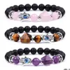 Perline Sier Hand Evil Eye Healing Crystal Pyramid Beads Bracciali per donna Uomo Fili Reiki Positive Energy Gemstone Bangle Chakra Dhr6F