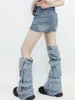 Meias Femininas Primavera Outono Punk Gótico Emenda Harajuku Japonês Y2K Meias para Pés Meias Azul Denim Capa