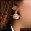 Charm Metal Pleated Shell Pearl Earrings 1 Womens Geometric Simple Temperament Jewelry Drop Delivery DHQSW