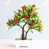装飾的な花16ヘッド人工果物ピーチオレンジストロベリーザクロザクロハロウィーンパーティーホームデコレーション偽の木植物
