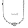 Colares com pingente Poetic Blooms Love Heart Ball Barrel Clasp Snake Chain 925 Sterling Silver Necklace For Fashion Bead Charme DIY Jóias J230620