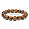 Beaded Bead Bracelet Tiger Eye 12Mm Mens Mature Charm Wrist Ornament Drop Delivery Jewelry Bracelets Dhvsi