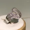 Klusterringar 925 Sterling Silver Geometric Zircon Ring Full Diamond Inlaid Stone Big Men and Women Party Födelsedagsmycken gåva