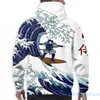 Herrtröjor män herr tröja för kvinnor rolig surfing samurai tryck avslappnad hoodie streatwear