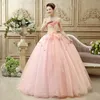 Склявище розовое длинное платье для выпускного выпускного выпускного платья Блинчатые блестки 3D цветы с плеча с мячом платье с зачисткой.