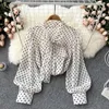 Womens Blouses Shirts SINGREINY French Polka Dot Blouse Women Sweet Bow Collar Long Sleeve Office Lady Tops Elegant Streetwear Chiffon Spring 230620