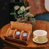 Boîtes de montres Hemobllo Watch Roll Travel Case 3 Slots Leather Watch Rolls Box Watch Roll Organizer Brown 230619