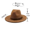 Suede Jazz Fedora Hoed met Bruine Riem Mannen Brede Rand Western Cowboy Top Cap Party Kerk Hoeden Vrouwen Elegante Panama Zonnehoed