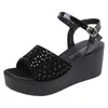 Sandalen Dames Zomer Effen Kleur Een Woord Met Ronde Kop Vis Mond Dikke Bodem Helling Pailletten Grote Maat S Dames