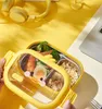 Nadrukkelijk!Kleine gele eend roestvrijstalen geïsoleerde lunchbox student draagbare lunchbox draagbare bento doos met soepkom verdeeld servies sets a0129