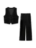 Women's Two Piece Pants Vintage Embroidery Velvet Sets Womens Outfits Cropped Waistcoat And Straight Leg Trousers Set Women Clothing