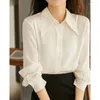 Damesblouses Elegant Wit Zijden Damesshirt Casual Losse Dame Top Lange mouw Zwart Satijnen Blouse Vrouw Single-breasted Mode