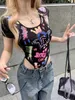 Womens TShirt Zomer Retro Mode Trend Graffiti Print Korte Mouw Unieke Bodysuit American Fit Veelzijdige Tshirt Vrouwen y2k top 230620