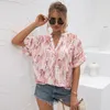 Women's T Shirts Summer Tie-dye Printed V-neck Shirt 2023 Casual Chiffon Top Loose Streetwear For Female 2XL Chic Large Size Pullover