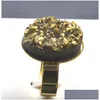 Wedding Rings Natural Crystal Druzy Finger Ring Charm Exaggerated Gold Plating Minerals Geode Gem Stone Oval For Women Drop Delivery Dhu5Y