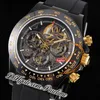 GETF Blaken SA4130 Automatik-Chronograph Skeleton Gold Dial Herrenuhr PVD 904L Stahl All Black Rubber Strap Super Edition Reloj Hombre Montre Uhren Puretime A1