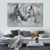 キャンバスの手作りの抽象的な油絵の白い馬の活気に満ちた壁アートの傑作