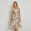 Casual Dresses Sleeveless Dress Women Lace Up Off The Shoulder Floral Sundress Holiday Style Summer Midi Female Clorhes Outfits