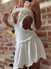 Casual Kleider WeiYao Egirl Sommer Urlaub Kleid Sexy Hohl Fit Bodycon Weiß Rüschen Unregelmäßige Midi Frauen 2023 Chic Eleght