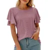 Camicette da donna Girocollo da donna Camicia cava strappata a maniche corte Top casual soffice con volant Abito da donna Top Donna d'affari