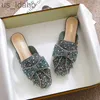 Slippers Vierkante Teen Paillette Kralen Muilezels Vrouwen Slippers Zomer Schoenen Vrouw Sandalen Slippers Parel Bling Glitter Slides Plus Size 34-43 J230620