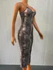 Casual Dresses 2023 Women's Summer Strap Sexy Leopard Snake Stripe Off Back Print Deep V-Neck Dress
