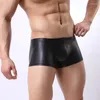 Underbyxor plus storlek sexig läder män boxare shorts underkläder homme gay jockstrap exotiska manliga svart guld silver boxershorts vinyl underkläder