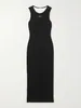 マキシロウニータンクドレスリブ綿ジャージーのドレス刺繍されたアナグラムカジュアルな夏の長いドレスノースリーブ