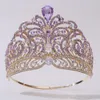 Tiaras Europea Miss Universe Crystal Wedding Crowns Cubic Zircon Large Round Queen Party Stage Show Accesorios para el cabello 230620