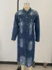 Giacche da donna Donna Primavera Autunno Denim Giacca lunga Manica strappata Foro Cappotto casual Donna Comodo sciolto